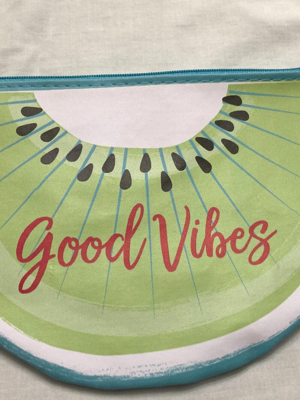 NEW Kiwi "Good Vibes" Cosmetics Zipper Pouch Makeup Bag Fruit Summer Make Up